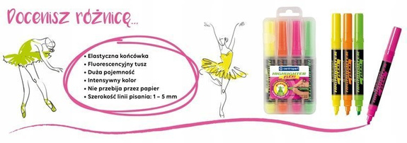 WYDAJNE TRWAŁE ZAKREŚLACZE FLEXI 4 kolory NEON
