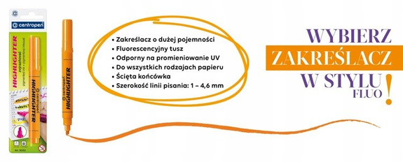 WYDAJNY ZAKREŚLACZ HIGHLIGHTER pomarańczowy 1szt